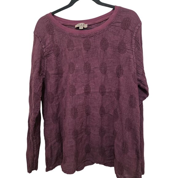 Flax Women's Boho Long Sleeve Top Burgundy Linen & Cotton Blend Size M - Picture 1 of 7